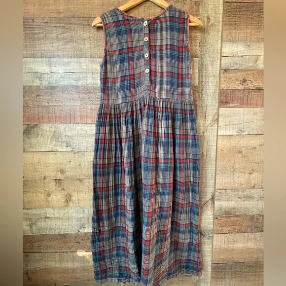 100% Cotton Natural Life Multicolor Plaid Midi Dress | Medium - Picture 7 of 14